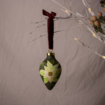 Poinsettia in Verte Icicle Shaped Ceramic Ornament