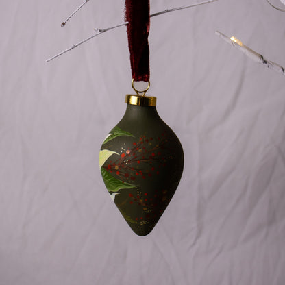 Poinsettia in Verte Icicle Shaped Ceramic Ornament