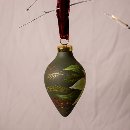 Poinsettia in Verte Icicle Shaped Ceramic Ornament