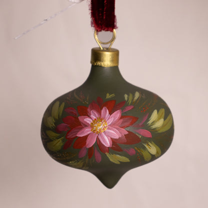 Crimson Blooms in Verte Retro Shaped Ceramic Ornament