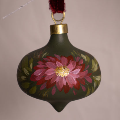 Crimson Blooms in Verte Retro Shaped Ceramic Ornament