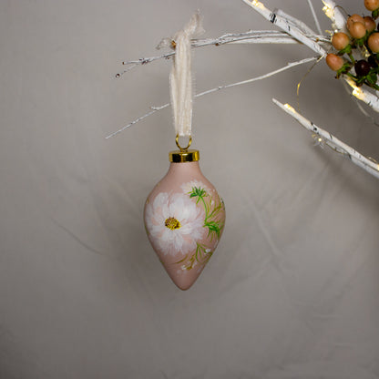 Cosmos in Blush Icicle Shaped Ceramic Ornament
