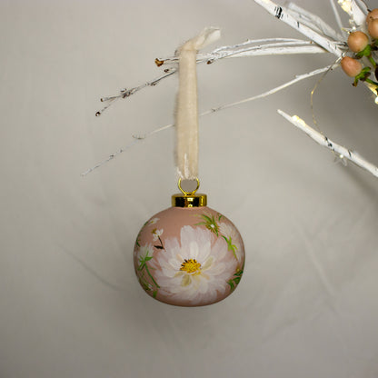 Cosmos in Blush Round Shaped Ceramic Ornament
