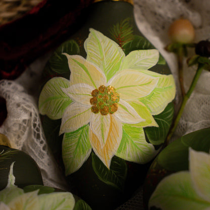 Poinsettia in Verte Icicle Shaped Ceramic Ornament