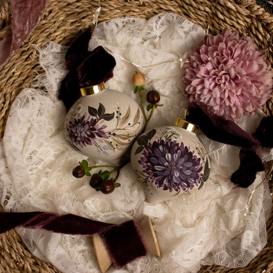 Black Cherry Dahlias Retro Shaped Ceramic Ornament