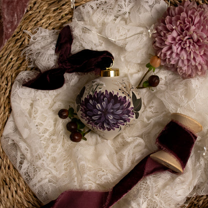 Black Cherry Dahlias Retro Shaped Ceramic Ornament