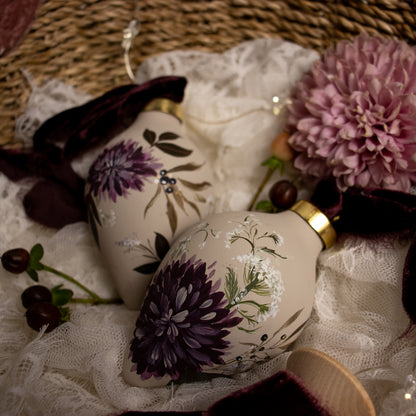 Black Cherry Dahlias Icicle Shaped Ceramic Ornament
