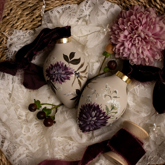 Black Cherry Dahlias Icicle Shaped Ceramic Ornament