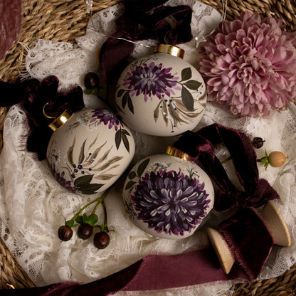 Black Cherry Dahlias Round Shaped Ceramic Ornament