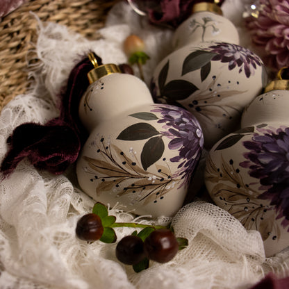 Black Cherry Dahlias Finial Shaped Ceramic Ornament