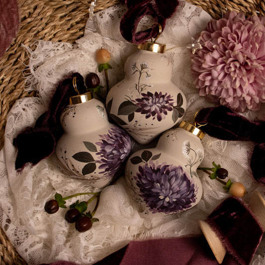 Black Cherry Dahlias Finial Shaped Ceramic Ornament