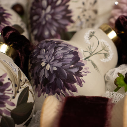 Black Cherry Dahlias Finial Shaped Ceramic Ornament