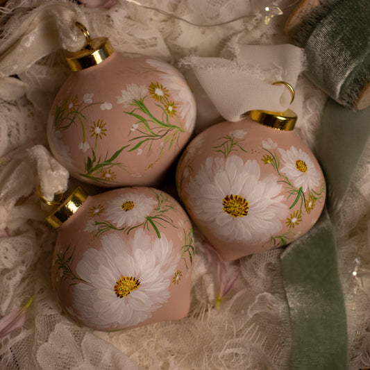 Cosmos in Blush Retro Shaped Ceramic Ornament