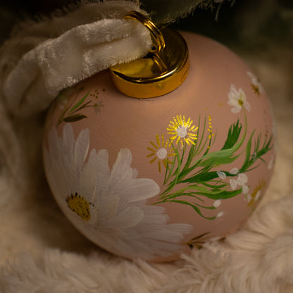 Cosmos in Blush Round Shaped Ceramic Ornament