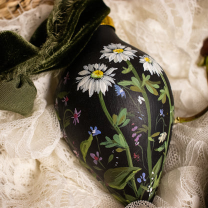 Daisies in Dark Navy Icicle Shaped Ceramic Ornament