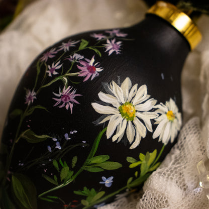 Daisies in Dark Navy Icicle Shaped Ceramic Ornament