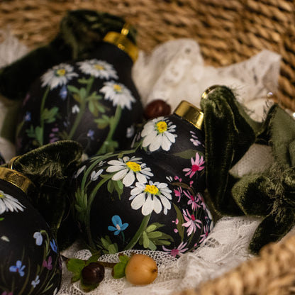 Daisies in Dark Navy Finial Shaped Ceramic Ornament