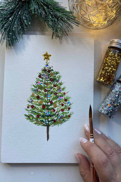 Christmas tree original watercolor painting