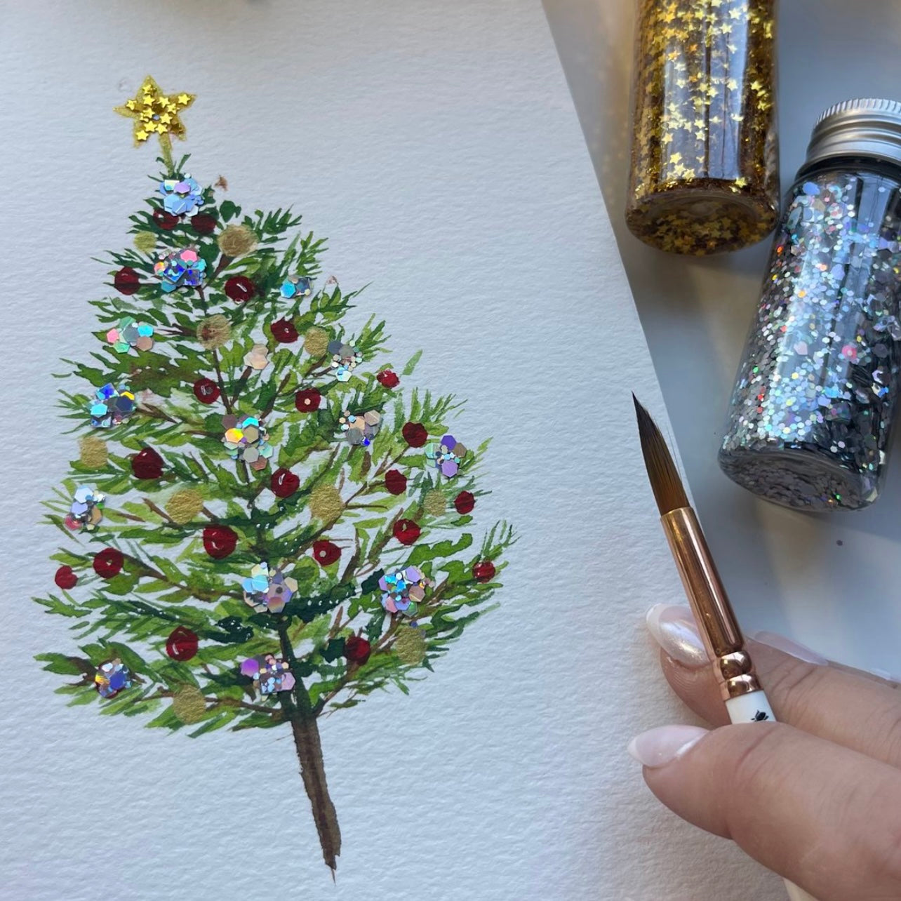 Christmas tree original watercolor painting