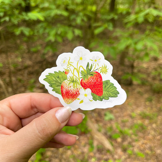 Strawberry Blossoms Vinyl Sticker