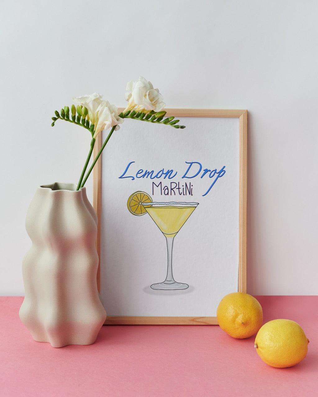 Lemon Drop Martini Cocktail Watercolor Art Print