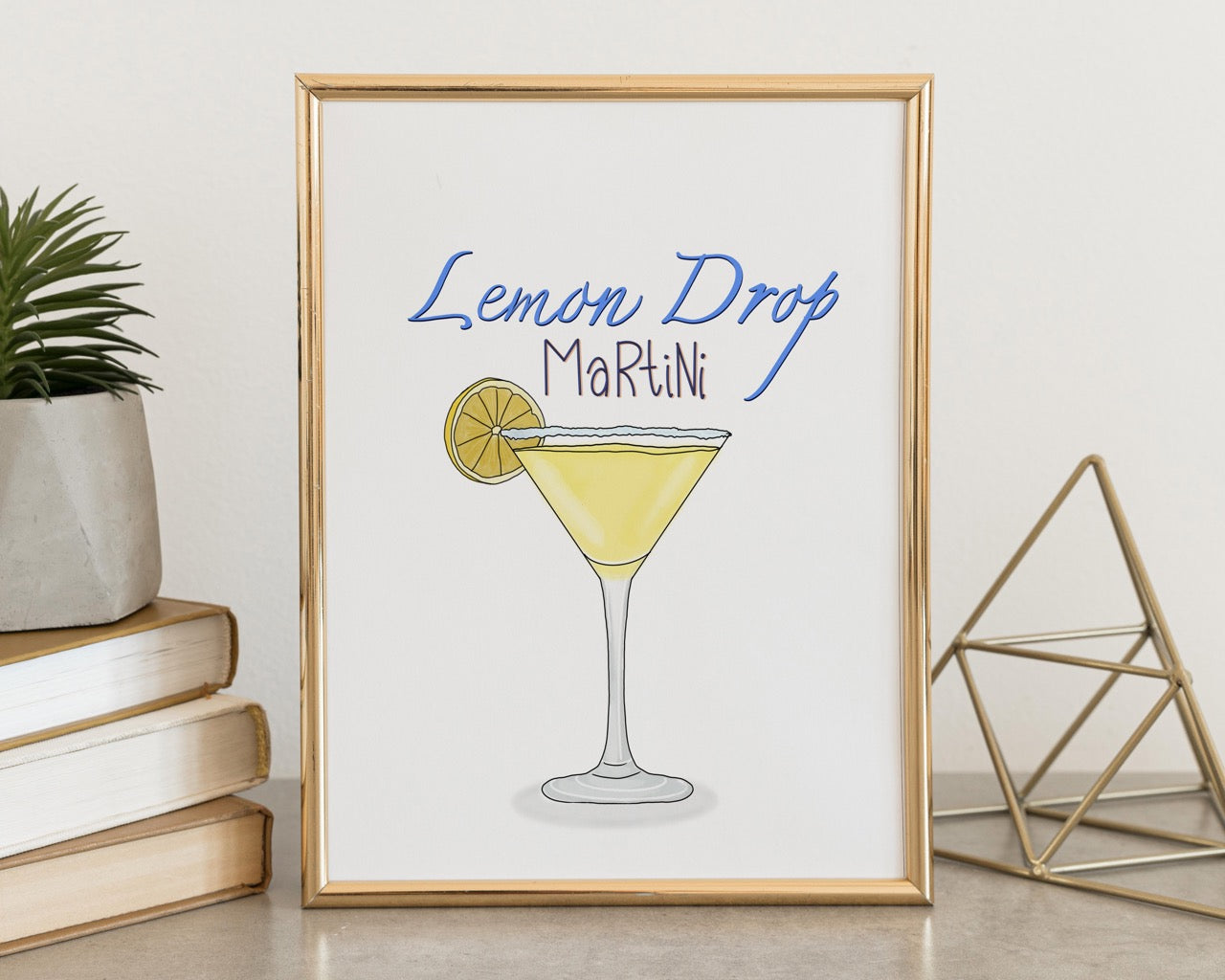 Lemon Drop Martini Cocktail Watercolor Art Print