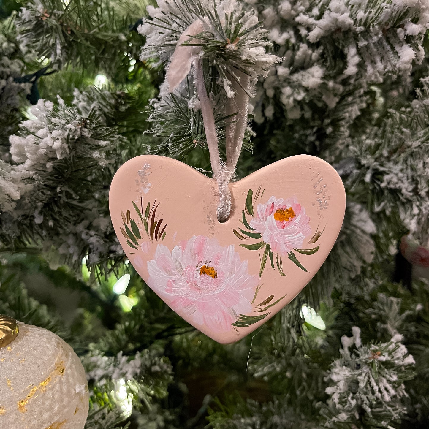 Peonies in Blush Heart Shaped Ornament
