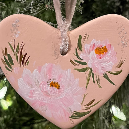 Peonies in Blush Heart Shaped Ornament