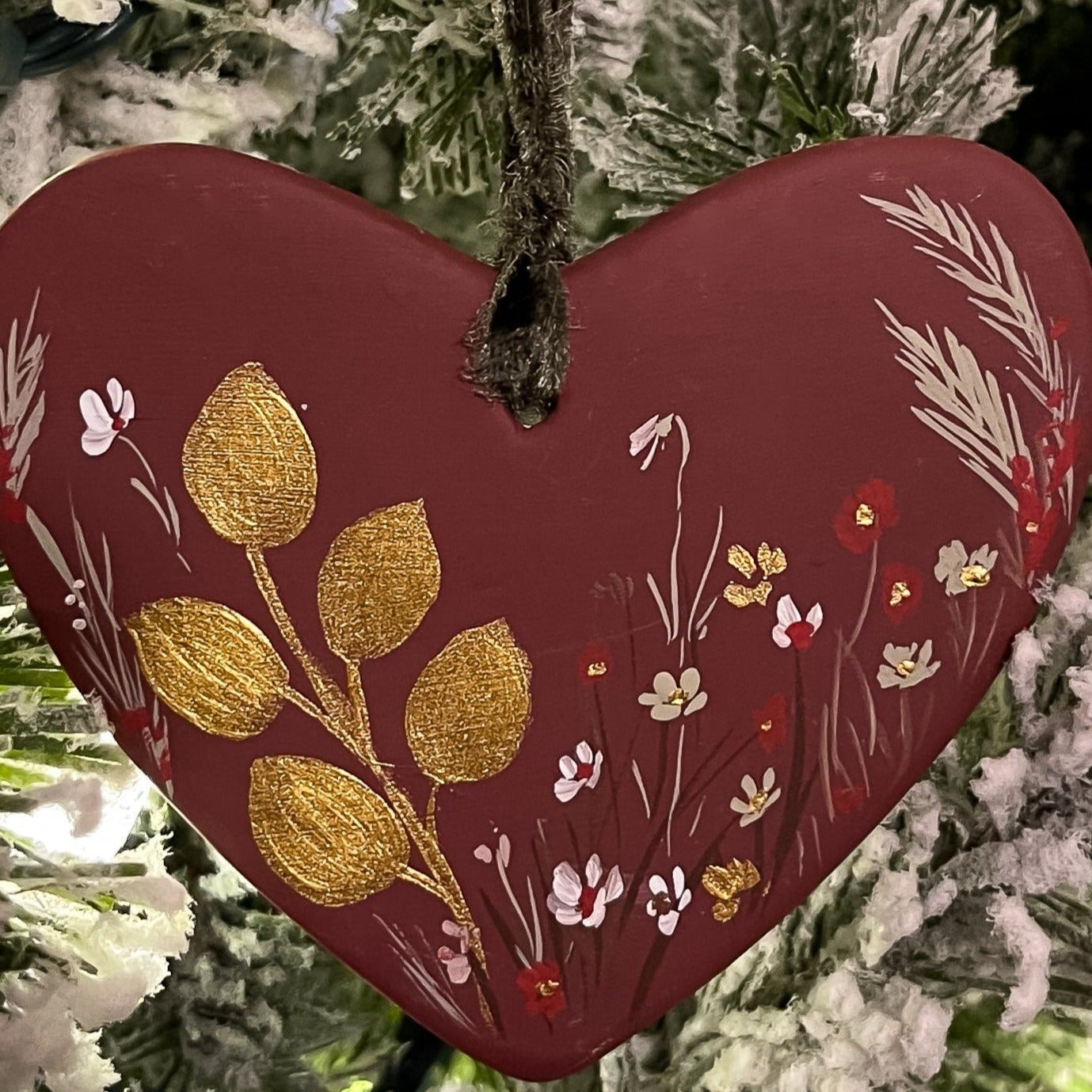 Botanicals in Scarlet Heart Shaped Ornament