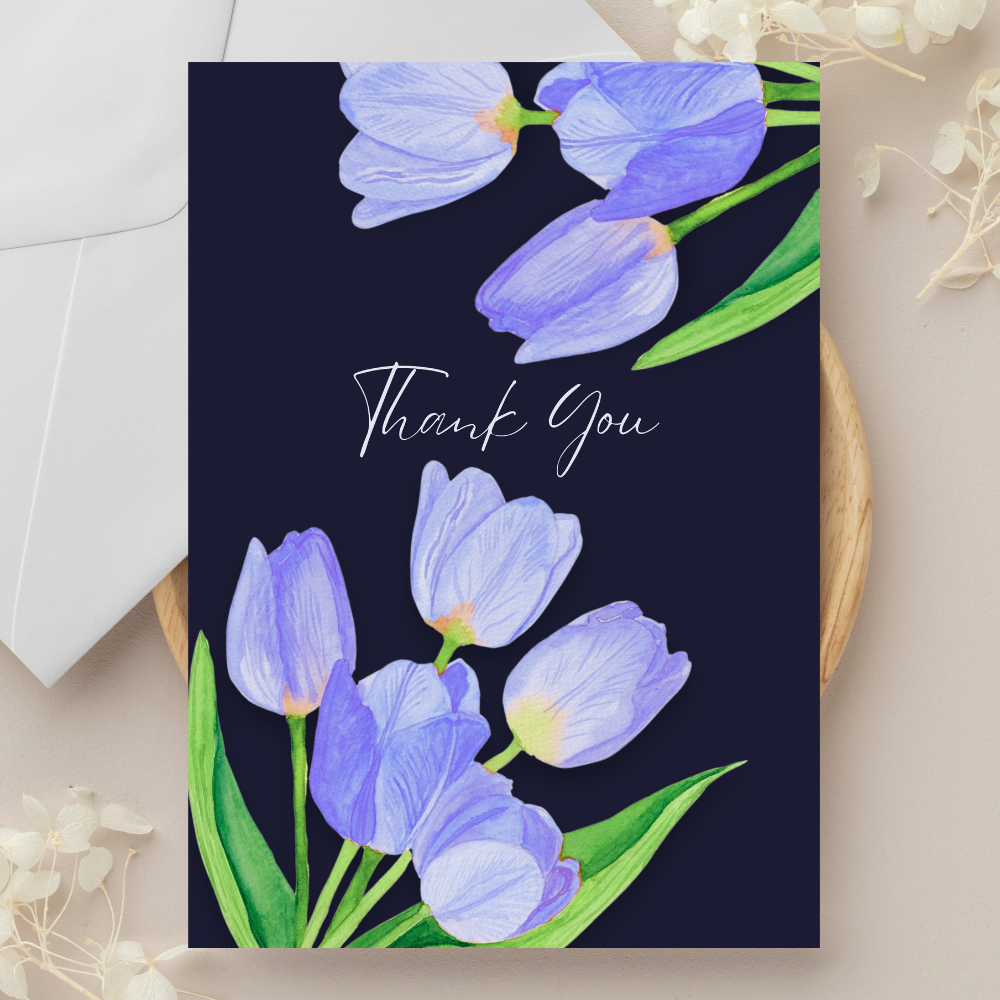 Thank You Tulips In Navy Greeting Card