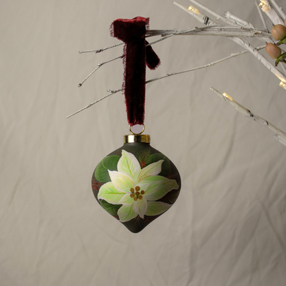 Poinsettia in Verte Retro Shaped Ceramic Ornament