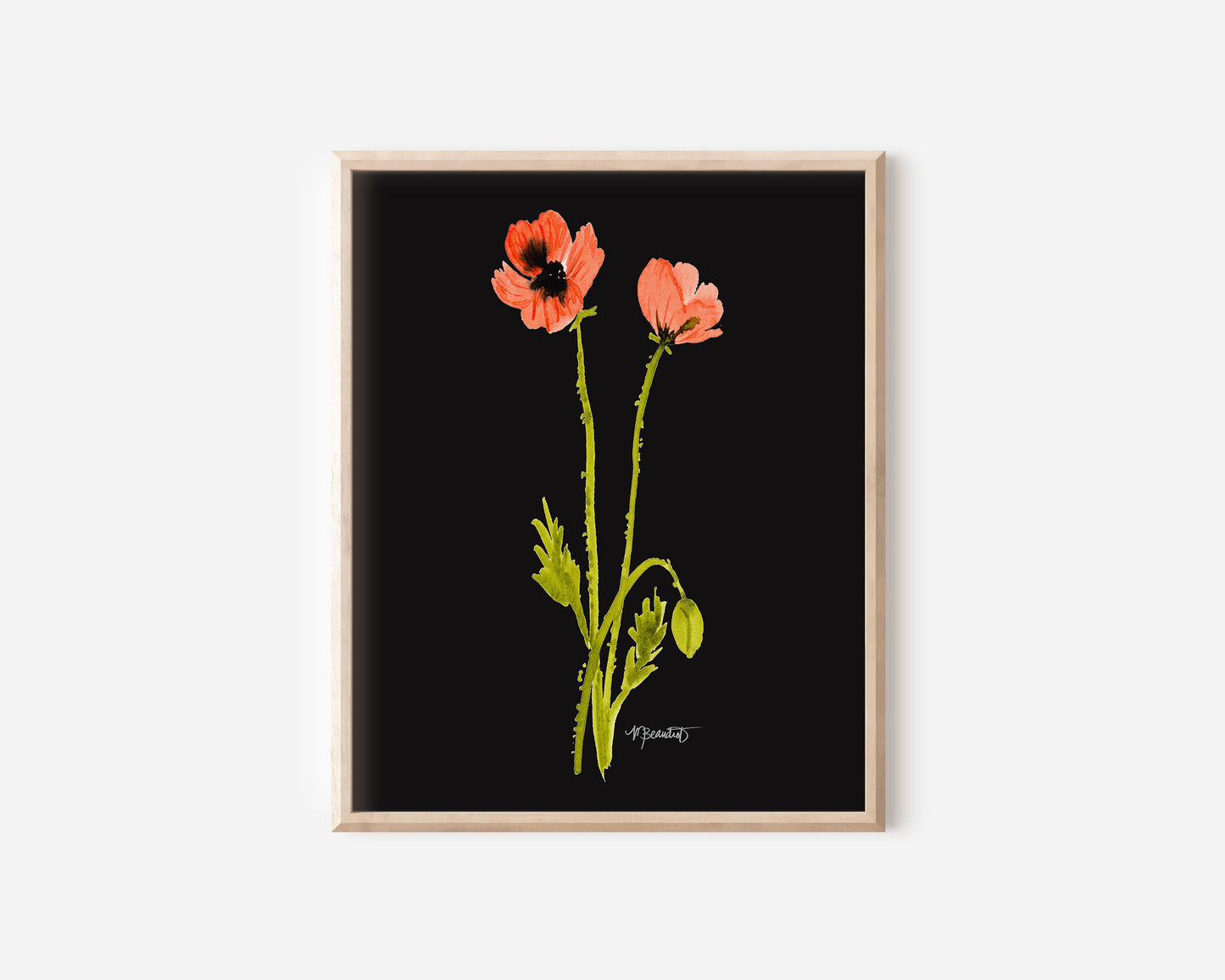 A Pair of Dancing Poppy Stems in Midnight
