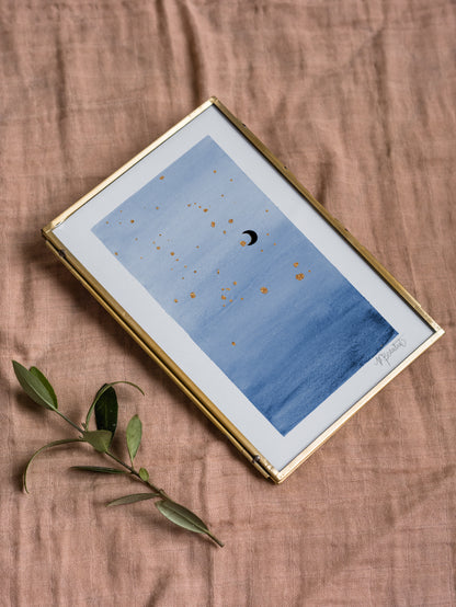 Navy Moon Watercolor Art Print