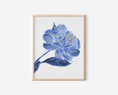 Navy Peony Watercolor Art Print