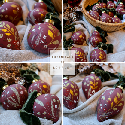 Botanicals in Scarlet Round Shaped Ceramic Ornament