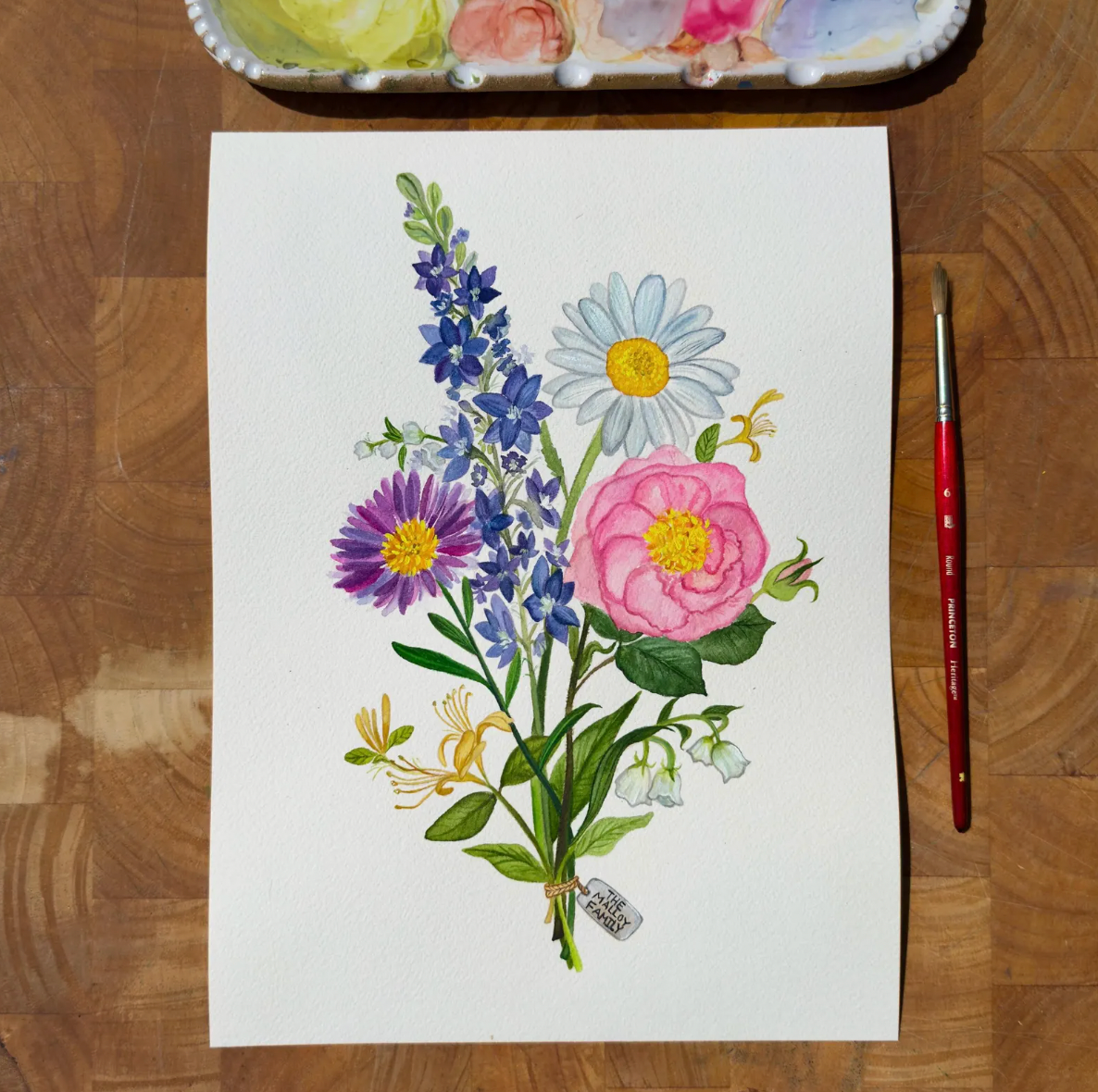 Custom Family Birth Flower Bouquet – Hand-Painted Watercolor