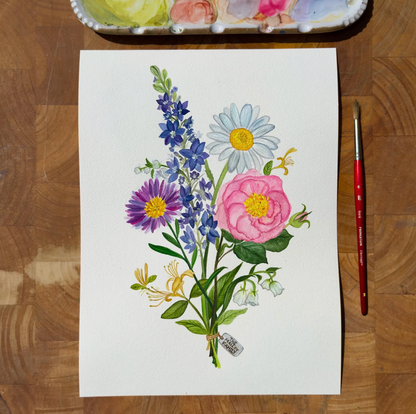 Custom Family Birth Flower Bouquet – Hand-Painted Watercolor