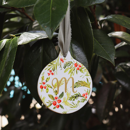 Gilded Holly Custom Monogram Ornament (PRE-ORDER)