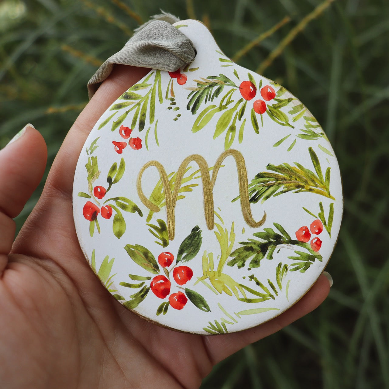 Gilded Holly Custom Monogram Ornament (PRE-ORDER)