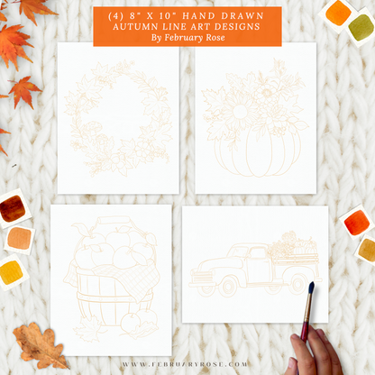 Autumn Gatherings Hand-Drawn Fall Watercolor Coloring Pages ONLY