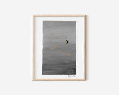 Gray Moon Watercolor Art Print