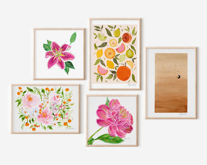 Floral Print Wall Art | Floral Artwork | Botanical Art | Girl Nursery Decor | Flowers Painting | Orange Burst
