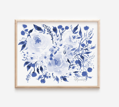 Navy Burst Floral Print Wall Art | Floral Artwork | Botanical Art | Girl Nursery Decor | Flowers Painting