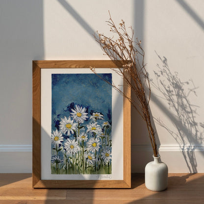 Midnight Daisies | Daisy Art Print | Floral Print Wall Art | Floral Artwork | Botanical Art | Girl Nursery Decor | Flowers Painting