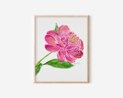 Pink Peony Metallic Art Print | Floral Print Wall Art | Floral Artwork | Botanical Art | Girl Nursery Decor | Flowers Painting