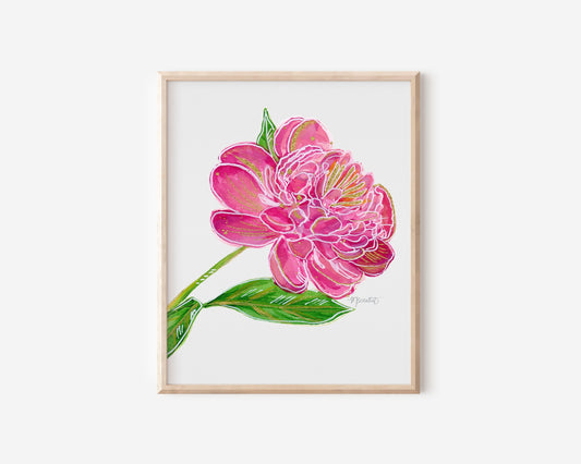 Pink Peony Metallic Art Print | Floral Print Wall Art | Floral Artwork | Botanical Art | Girl Nursery Decor | Flowers Painting