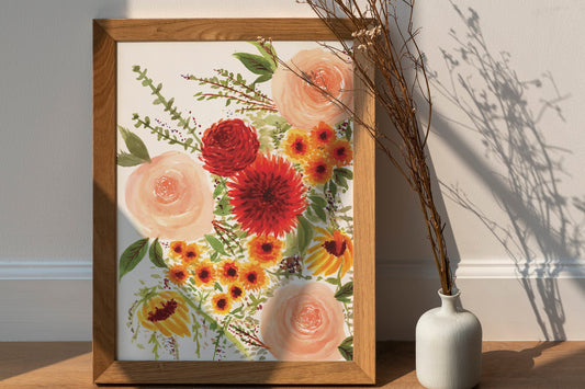 Autumn Florals Floral Art Print | Floral Print Wall Art | Floral Artwork | Botanical Art | Girl Nursery Decor | Flowers Painting