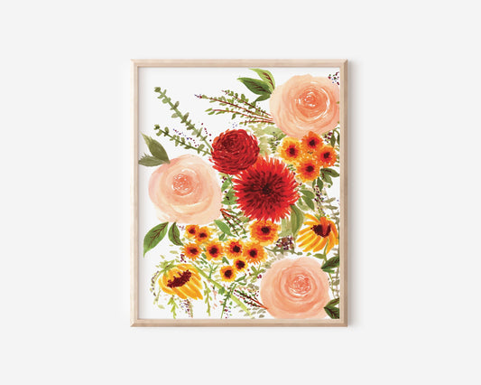 Autumn Florals Floral Art Print | Floral Print Wall Art | Floral Artwork | Botanical Art | Girl Nursery Decor | Flowers Painting