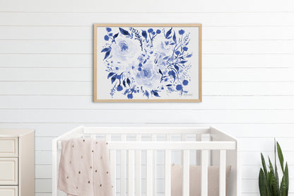 Navy Burst Floral Print Wall Art | Floral Artwork | Botanical Art | Girl Nursery Decor | Flowers Painting