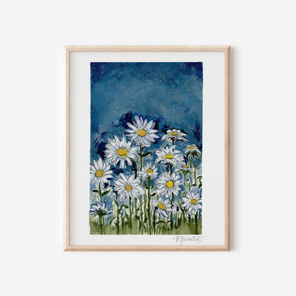 Midnight Daisies | Daisy Art Print | Floral Print Wall Art | Floral Artwork | Botanical Art | Girl Nursery Decor | Flowers Painting
